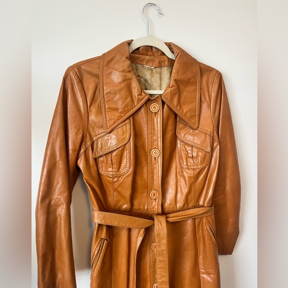 SOLD 1970βs brown Leather Trench Coat - Picture 2 of 4
